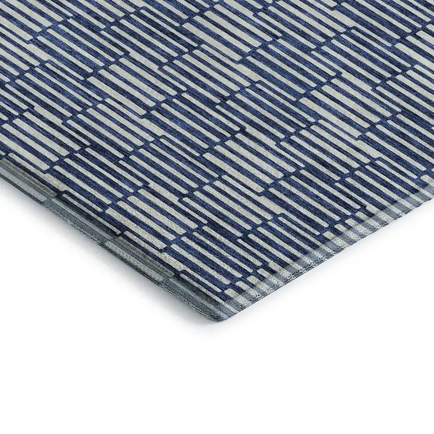 Navy Blue And Silver Abstract Geometric Washable Area Rug With UV Protection Photo 4