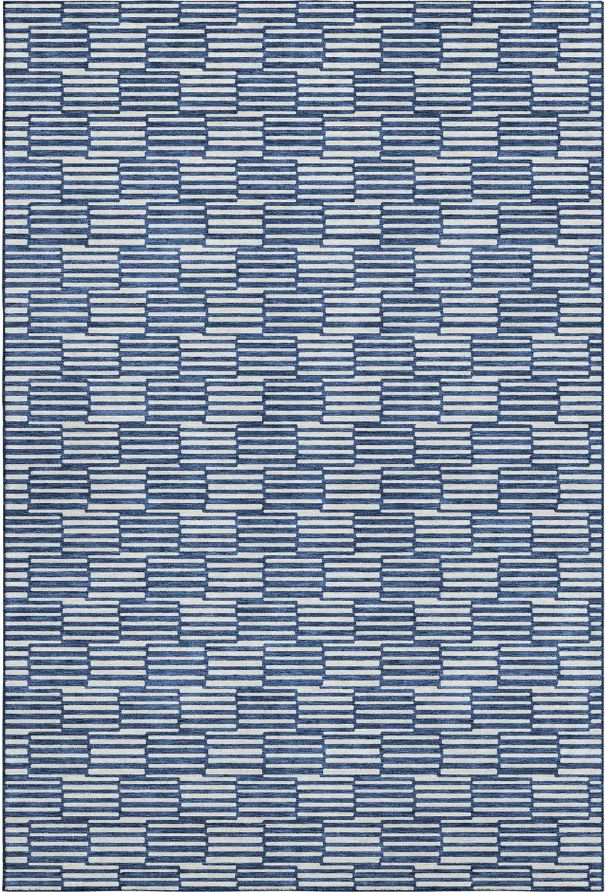 Navy Blue And Silver Abstract Geometric Washable Area Rug With UV Protection Photo 7