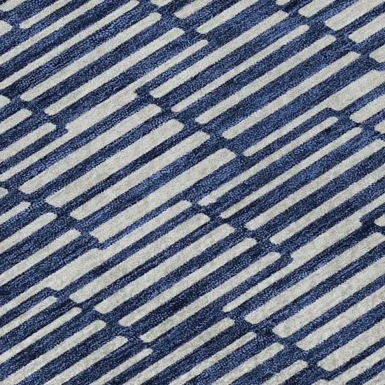 Navy Blue And Silver Abstract Geometric Washable Area Rug With UV Protection Photo 3