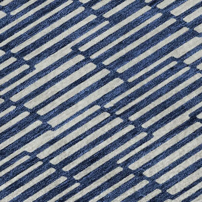Navy Blue And Silver Abstract Geometric Washable Area Rug With UV Protection Photo 3