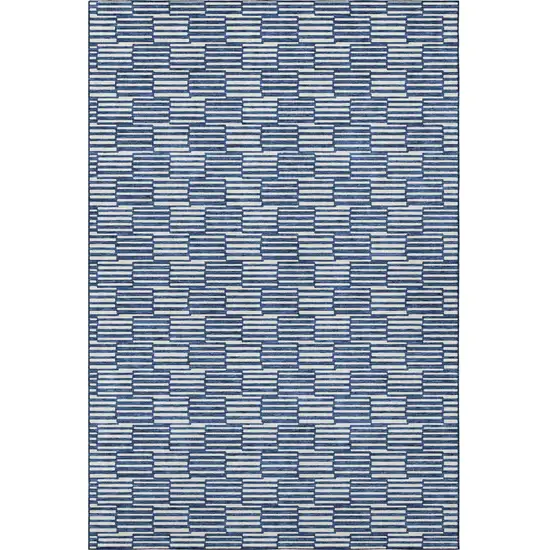 Navy Blue And Silver Abstract Geometric Washable Area Rug With UV Protection Photo 3