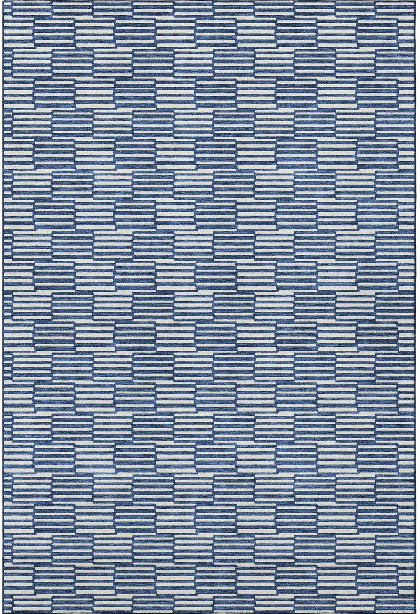 Navy Blue And Silver Abstract Geometric Washable Area Rug With UV Protection Photo 3