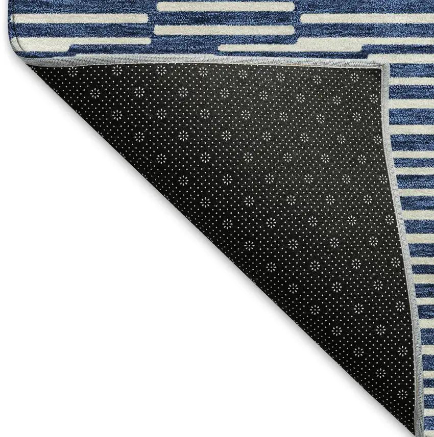 Navy Blue And Silver Abstract Geometric Washable Area Rug With UV Protection Photo 8