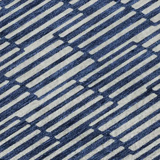 Navy Blue And Silver Abstract Geometric Washable Area Rug With UV Protection Photo 3