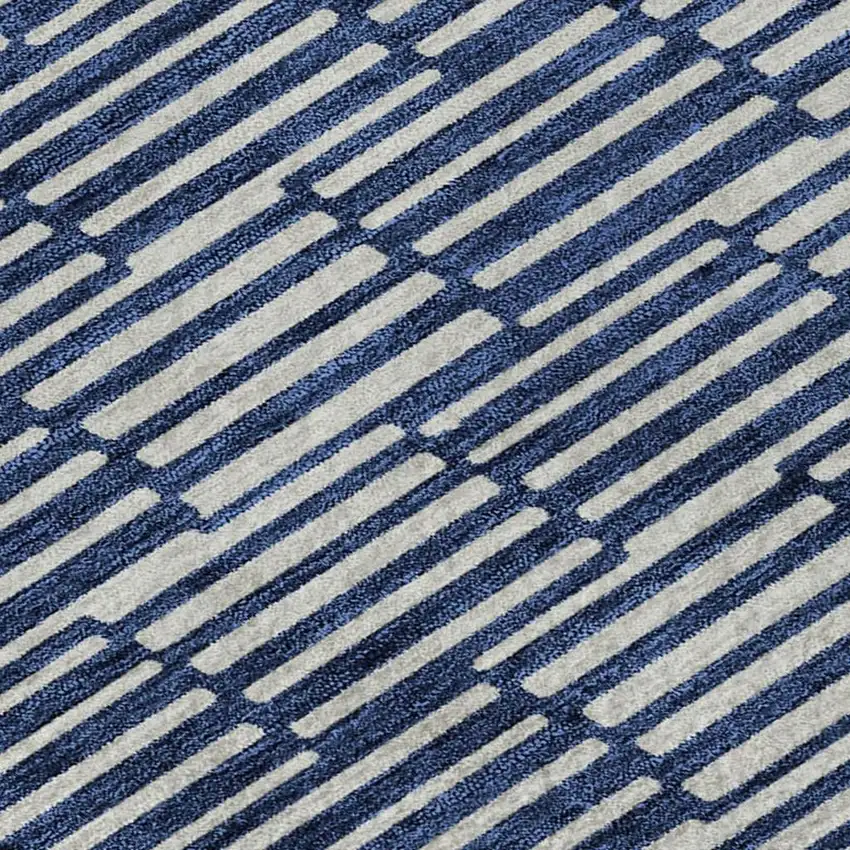 Navy Blue And Silver Abstract Geometric Washable Area Rug With UV Protection Photo 3