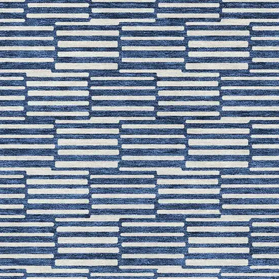 Navy Blue And Silver Abstract Geometric Washable Area Rug With UV Protection Photo 3
