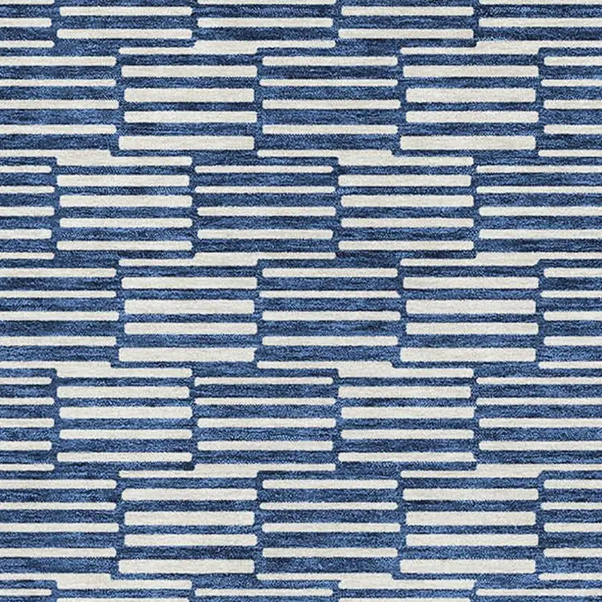 Navy Blue And Silver Abstract Geometric Washable Area Rug With UV Protection Photo 3