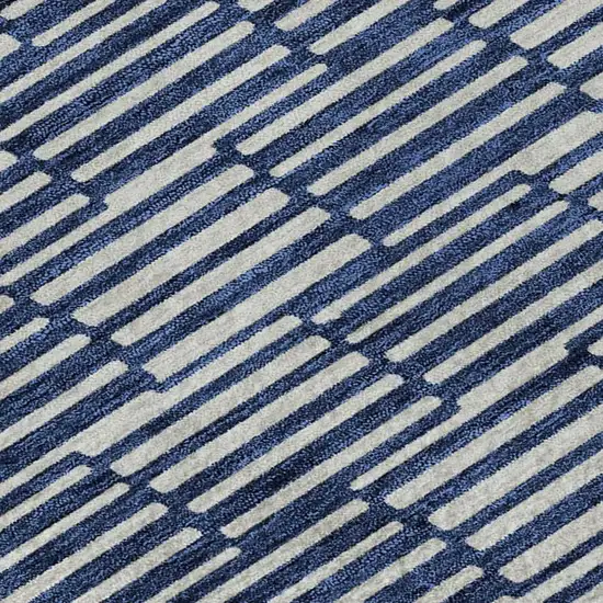 Navy Blue And Silver Abstract Geometric Washable Area Rug With UV Protection Photo 3