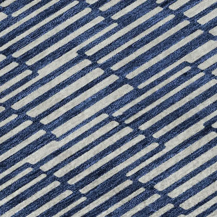 Navy Blue And Silver Abstract Geometric Washable Area Rug With UV Protection Photo 3