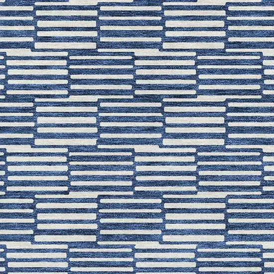 Navy Blue And Silver Abstract Geometric Washable Area Rug With UV Protection Photo 3