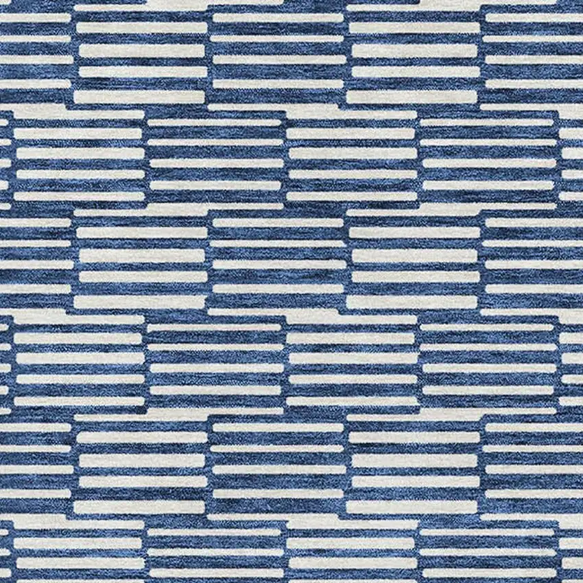 Navy Blue And Silver Abstract Geometric Washable Area Rug With UV Protection Photo 3