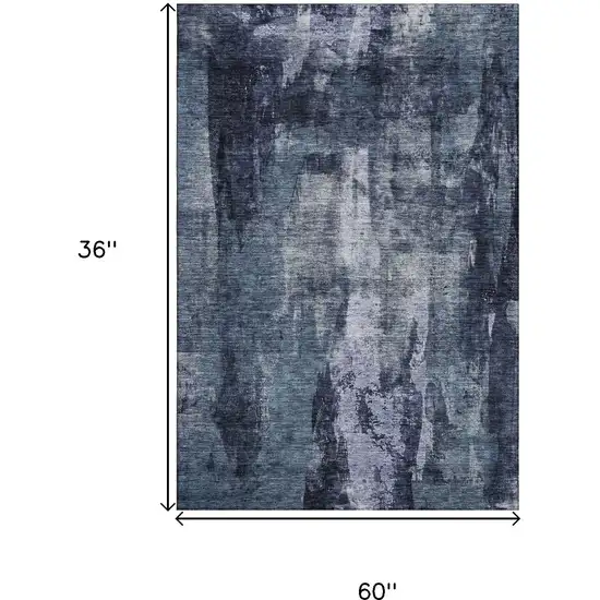 Navy Blue And Silver Abstract Washable Area Rug With UV Protection Photo 9