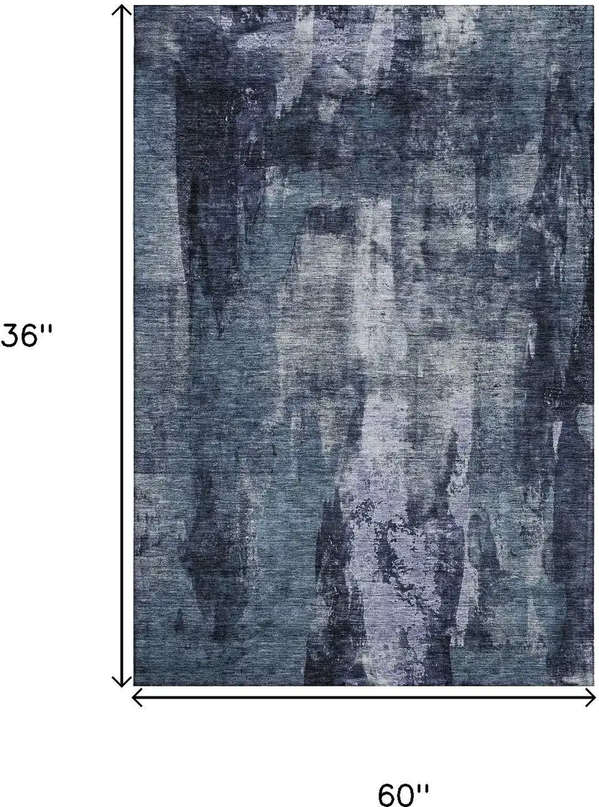 Navy Blue And Silver Abstract Washable Area Rug With UV Protection Photo 9