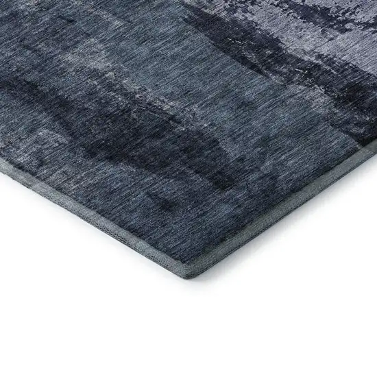 Navy Blue And Silver Abstract Washable Area Rug With UV Protection Photo 7