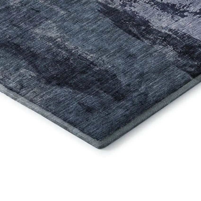 Navy Blue And Silver Abstract Washable Area Rug With UV Protection Photo 7