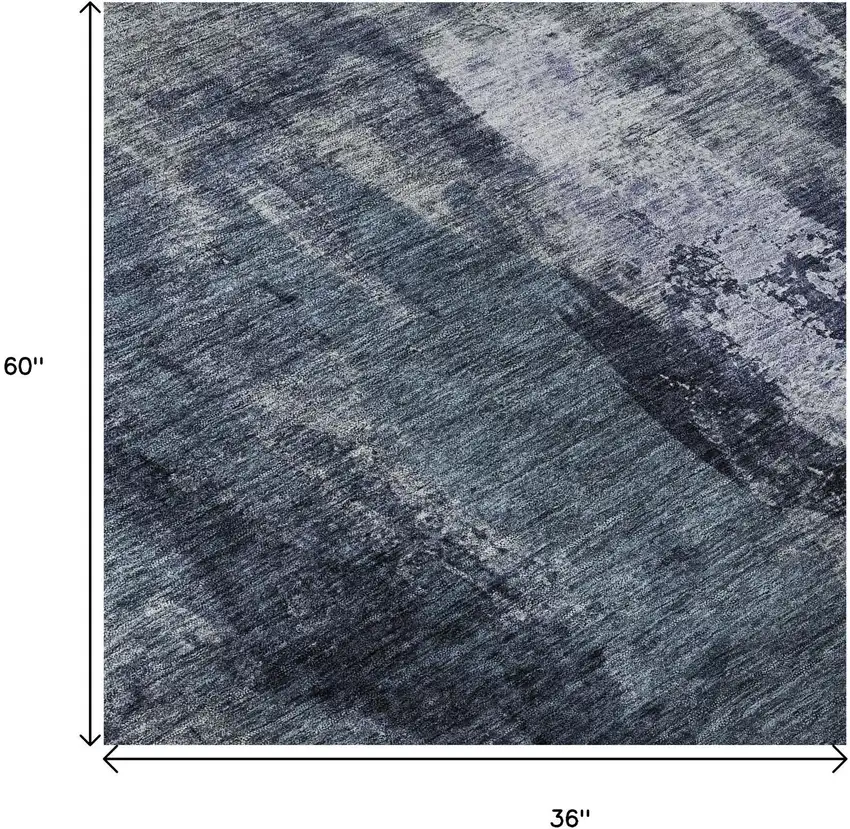 Navy Blue And Silver Abstract Washable Area Rug With UV Protection Photo 9