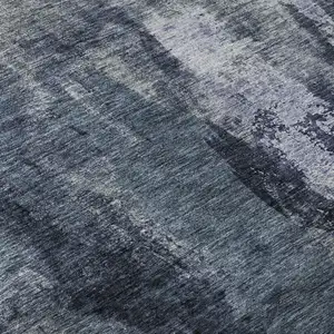 Photo of Navy Blue And Silver Abstract Washable Area Rug With UV Protection