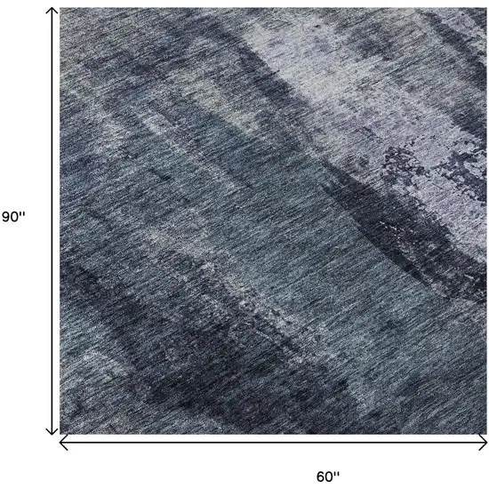 Navy Blue And Silver Abstract Washable Area Rug With UV Protection Photo 9