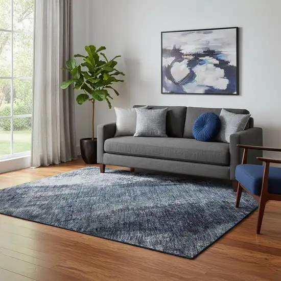 Navy Blue And Silver Abstract Washable Area Rug With UV Protection Photo 2