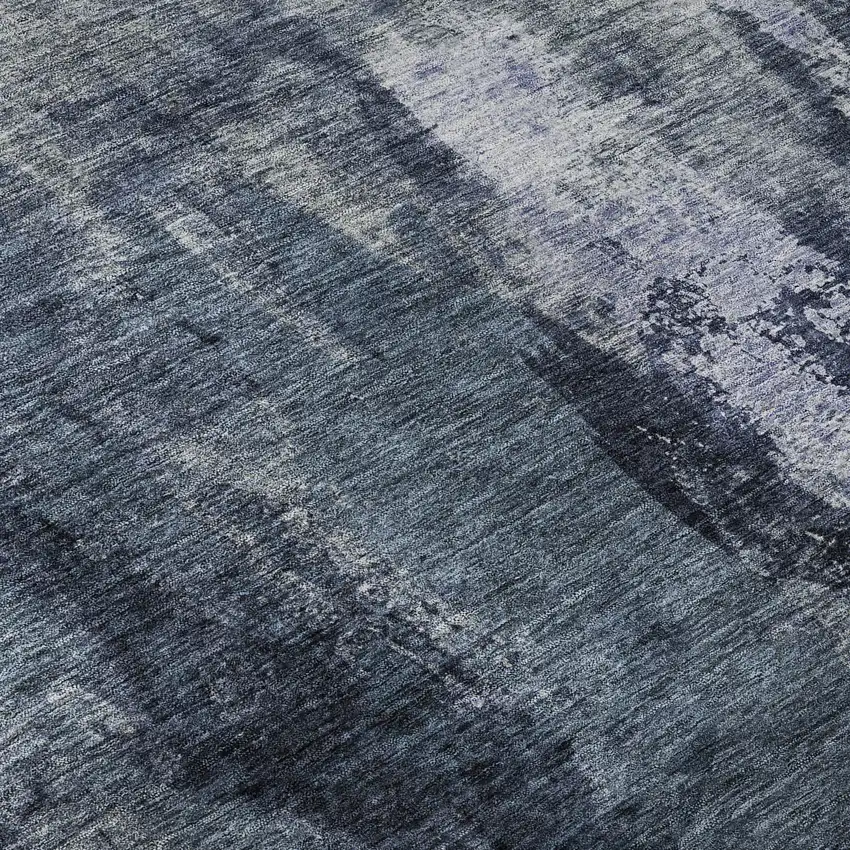 Navy Blue And Silver Abstract Washable Area Rug With UV Protection Photo 1
