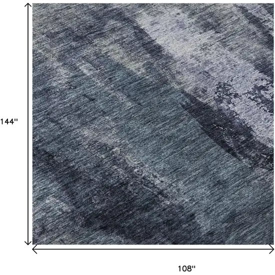 Navy Blue And Silver Abstract Washable Area Rug With UV Protection Photo 9