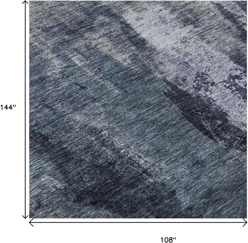 Navy Blue And Silver Abstract Washable Area Rug With UV Protection Photo 9