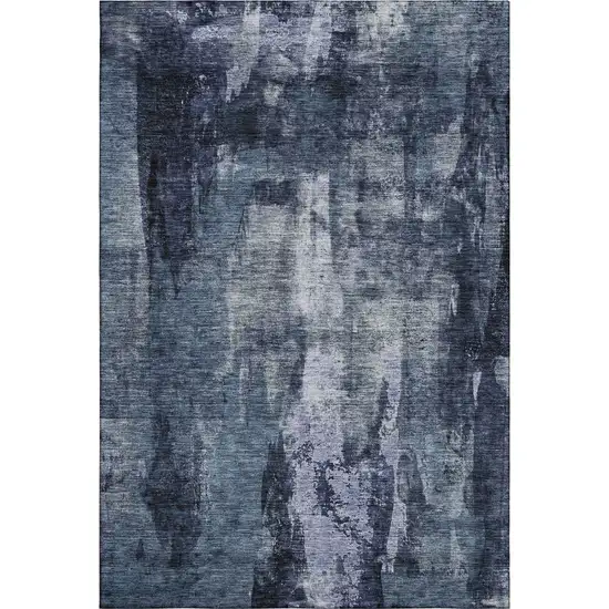 Navy Blue And Silver Abstract Washable Area Rug With UV Protection Photo 6