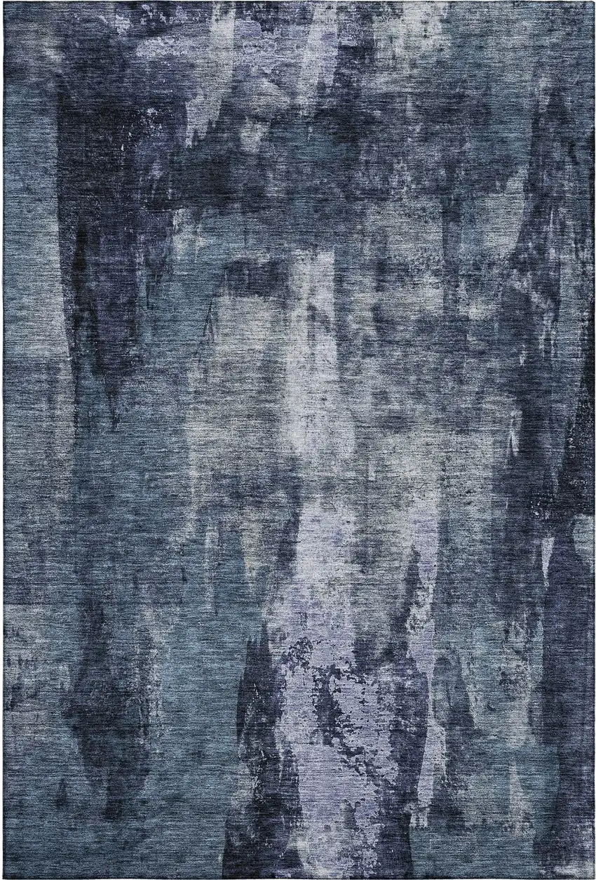 Navy Blue And Silver Abstract Washable Area Rug With UV Protection Photo 6