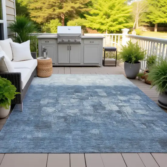 Navy Blue And Silver Abstract Washable Indoor Outdoor Area Rug Photo 5