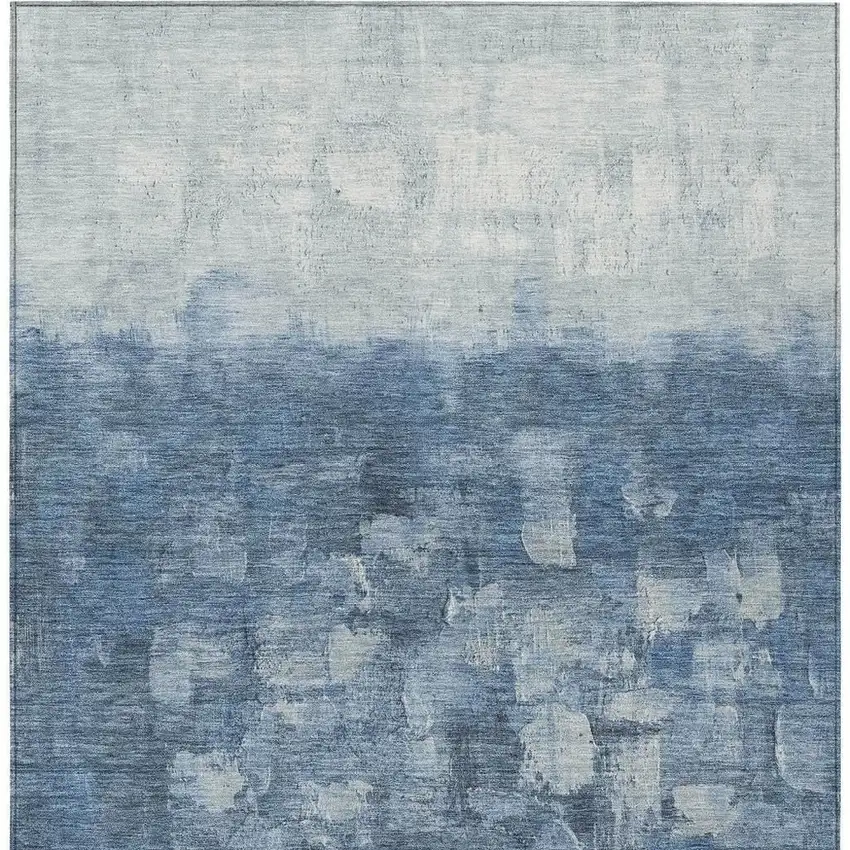 Navy Blue And Silver Abstract Washable Indoor Outdoor Area Rug Photo 4