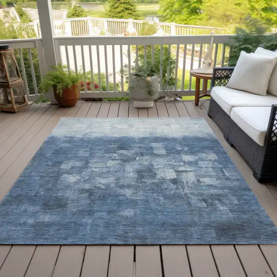 Navy Blue And Silver Abstract Washable Indoor Outdoor Area Rug Photo 8