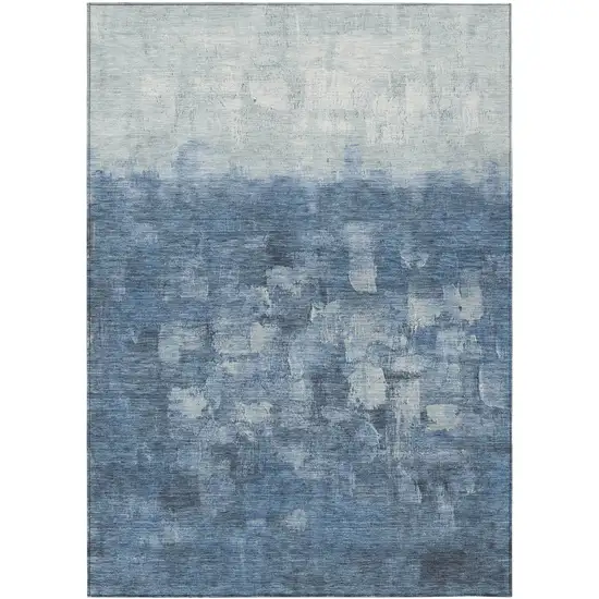 Navy Blue And Silver Abstract Washable Indoor Outdoor Area Rug Photo 2