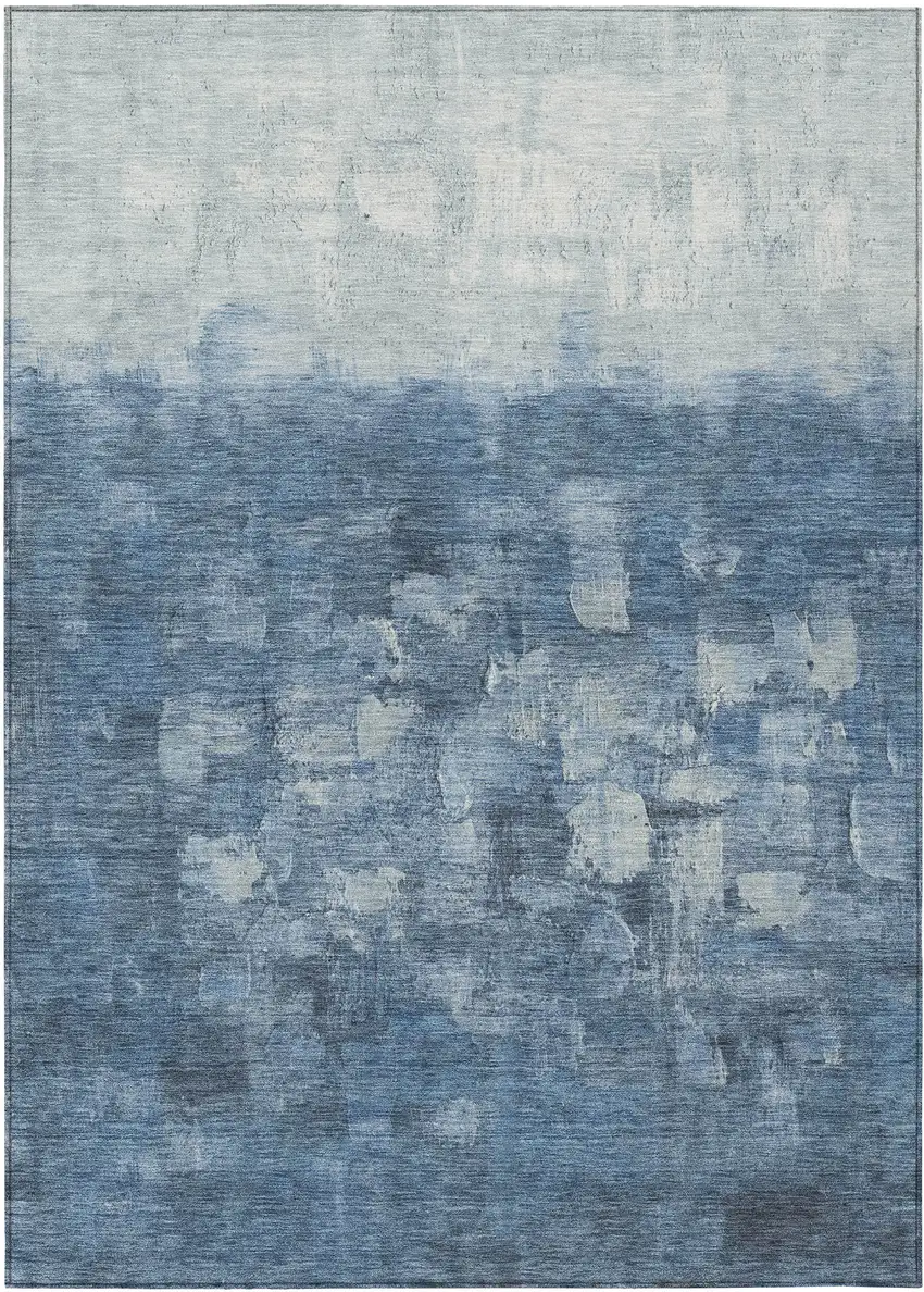 Navy Blue And Silver Abstract Washable Indoor Outdoor Area Rug Photo 2