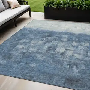 Photo of Navy Blue And Silver Abstract Washable Indoor Outdoor Area Rug