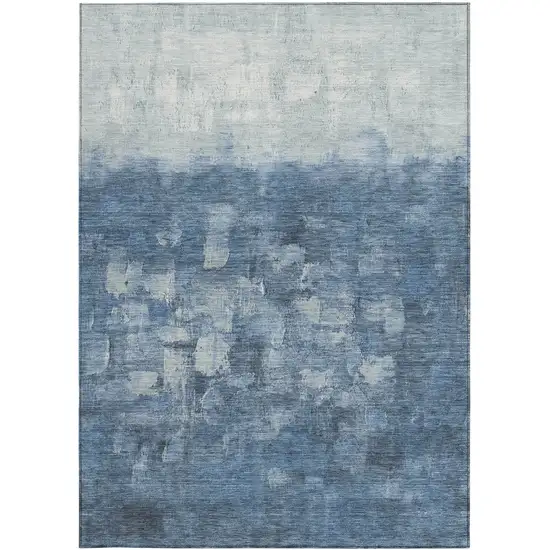 Navy Blue And Silver Abstract Washable Indoor Outdoor Area Rug Photo 5