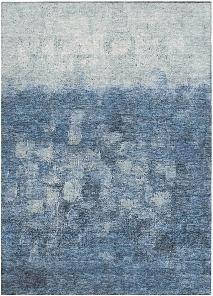 Navy Blue And Silver Abstract Washable Indoor Outdoor Area Rug Photo 5