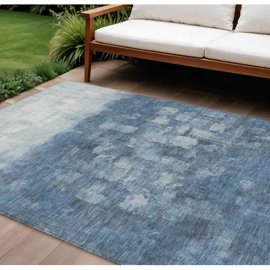 Navy Blue And Silver Abstract Washable Indoor Outdoor Area Rug Photo 1