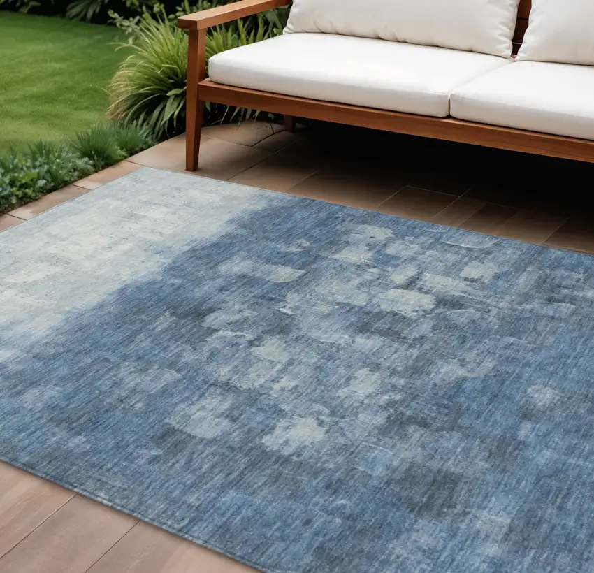 Navy Blue And Silver Abstract Washable Indoor Outdoor Area Rug Photo 1