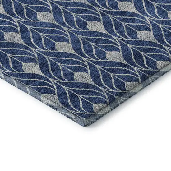 Navy Blue And Silver Geometric Washable Area Rug With UV Protection Photo 7