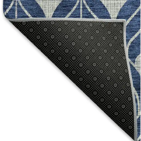 Navy Blue And Silver Geometric Washable Area Rug With UV Protection Photo 6