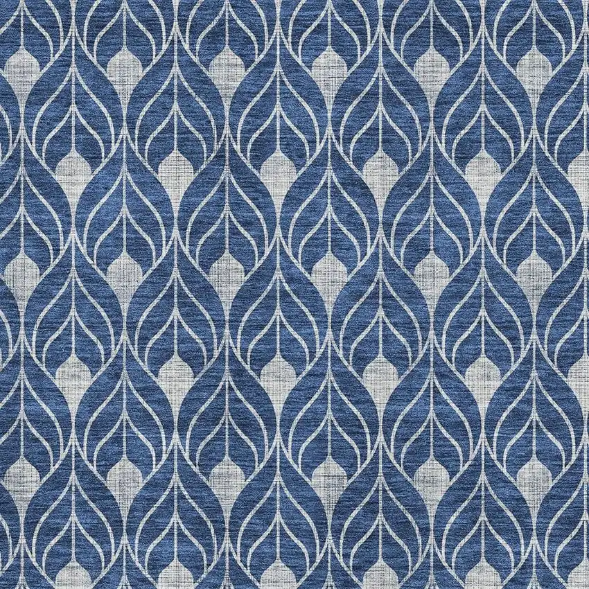 Navy Blue And Silver Geometric Washable Area Rug With UV Protection Photo 2