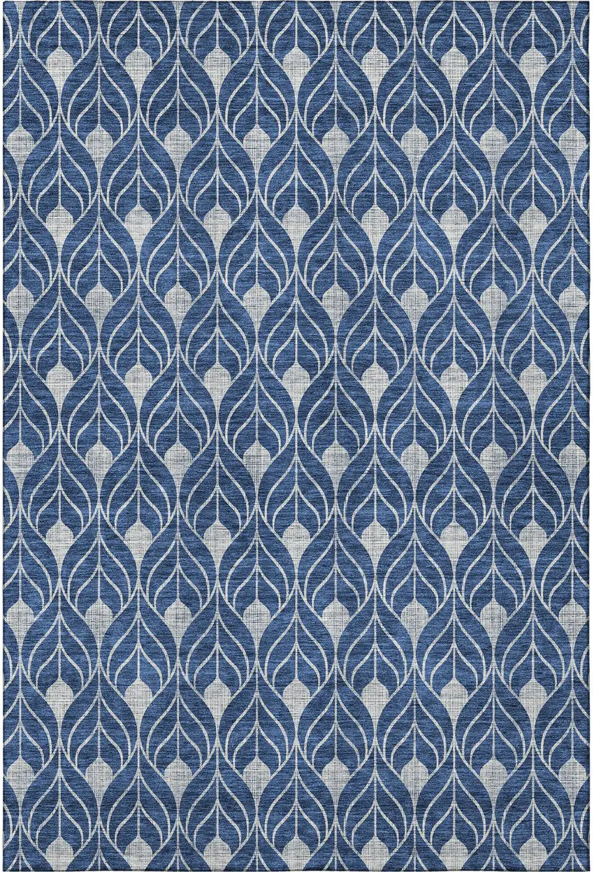 Navy Blue And Silver Geometric Washable Area Rug With UV Protection Photo 2