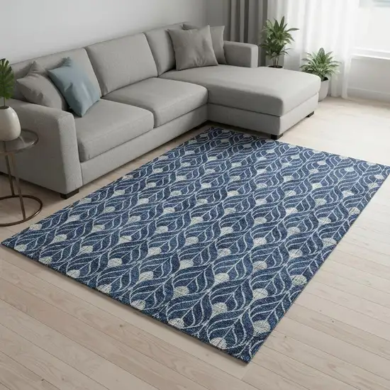 Navy Blue And Silver Geometric Washable Area Rug With UV Protection Photo 2