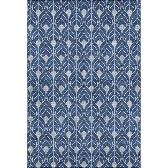Navy Blue And Silver Geometric Washable Area Rug With UV Protection Photo 1