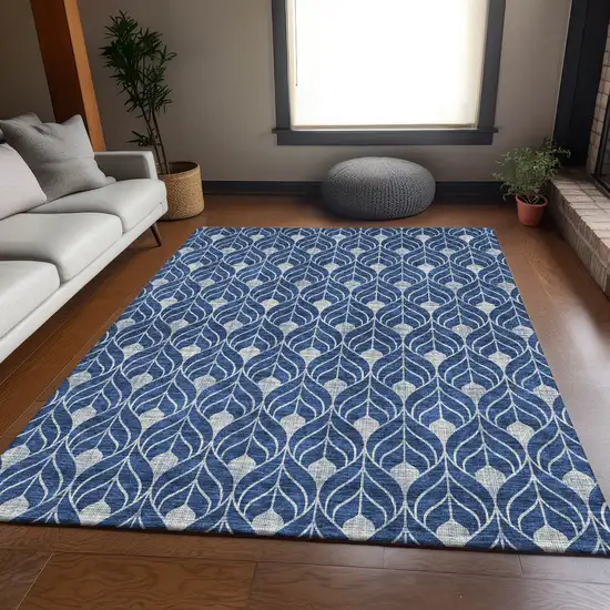 Navy Blue And Silver Geometric Washable Area Rug With UV Protection Photo 4