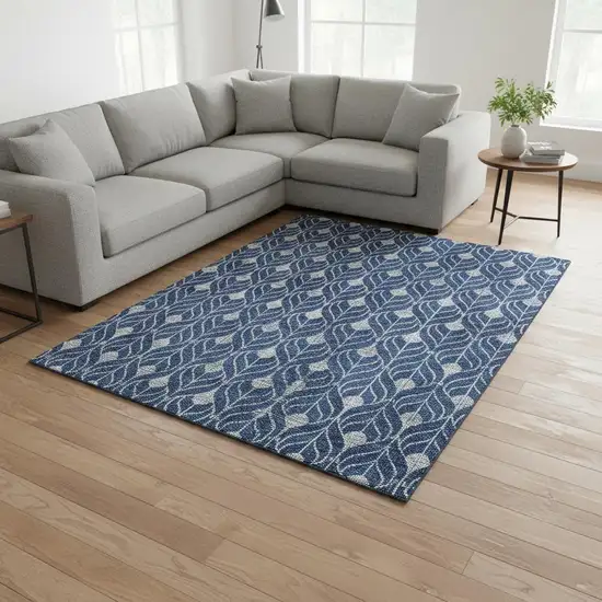Navy Blue And Silver Geometric Washable Area Rug With UV Protection Photo 2