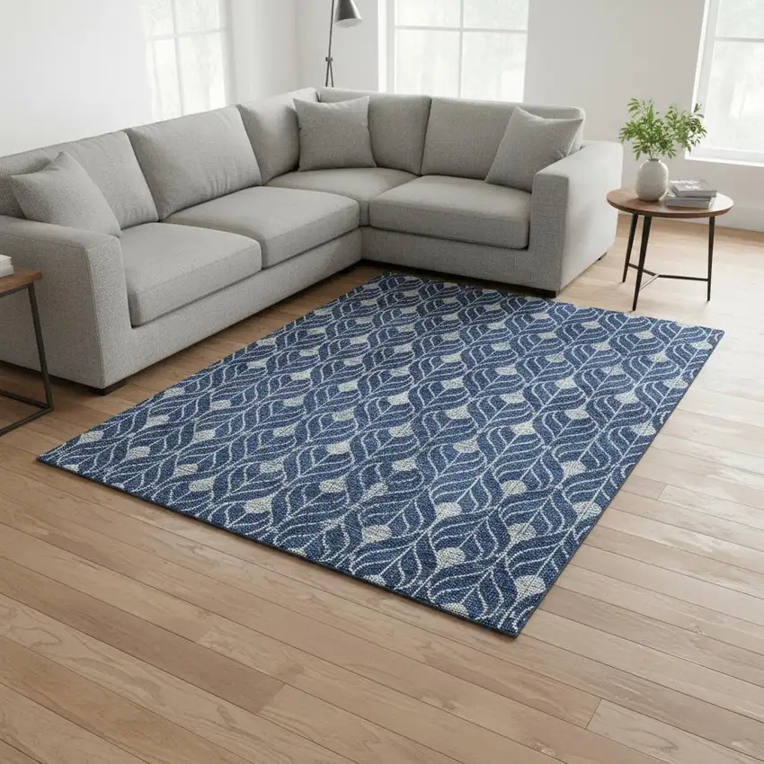 Navy Blue And Silver Geometric Washable Area Rug With UV Protection Photo 2