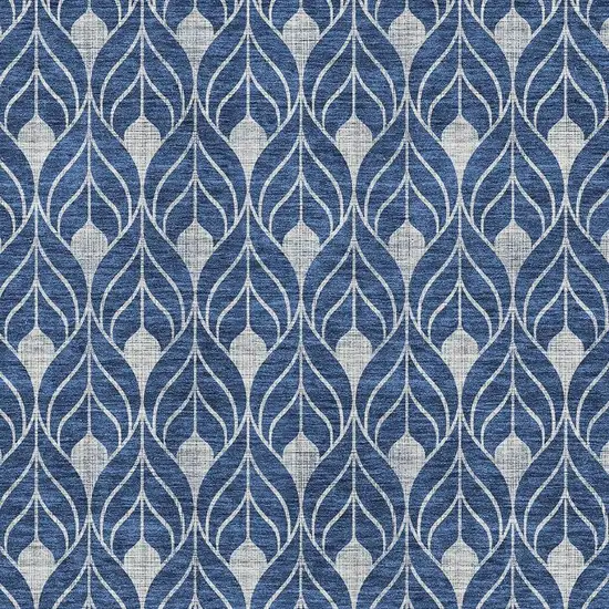 Navy Blue And Silver Geometric Washable Area Rug With UV Protection Photo 2