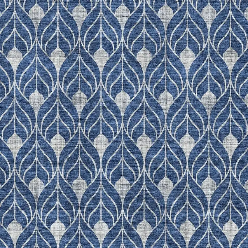 Navy Blue And Silver Geometric Washable Area Rug With UV Protection Photo 2