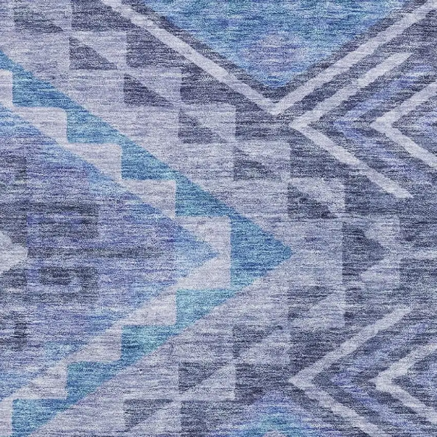 Navy Blue And Silver Geometric Washable Area Rug With UV Protection Photo 2